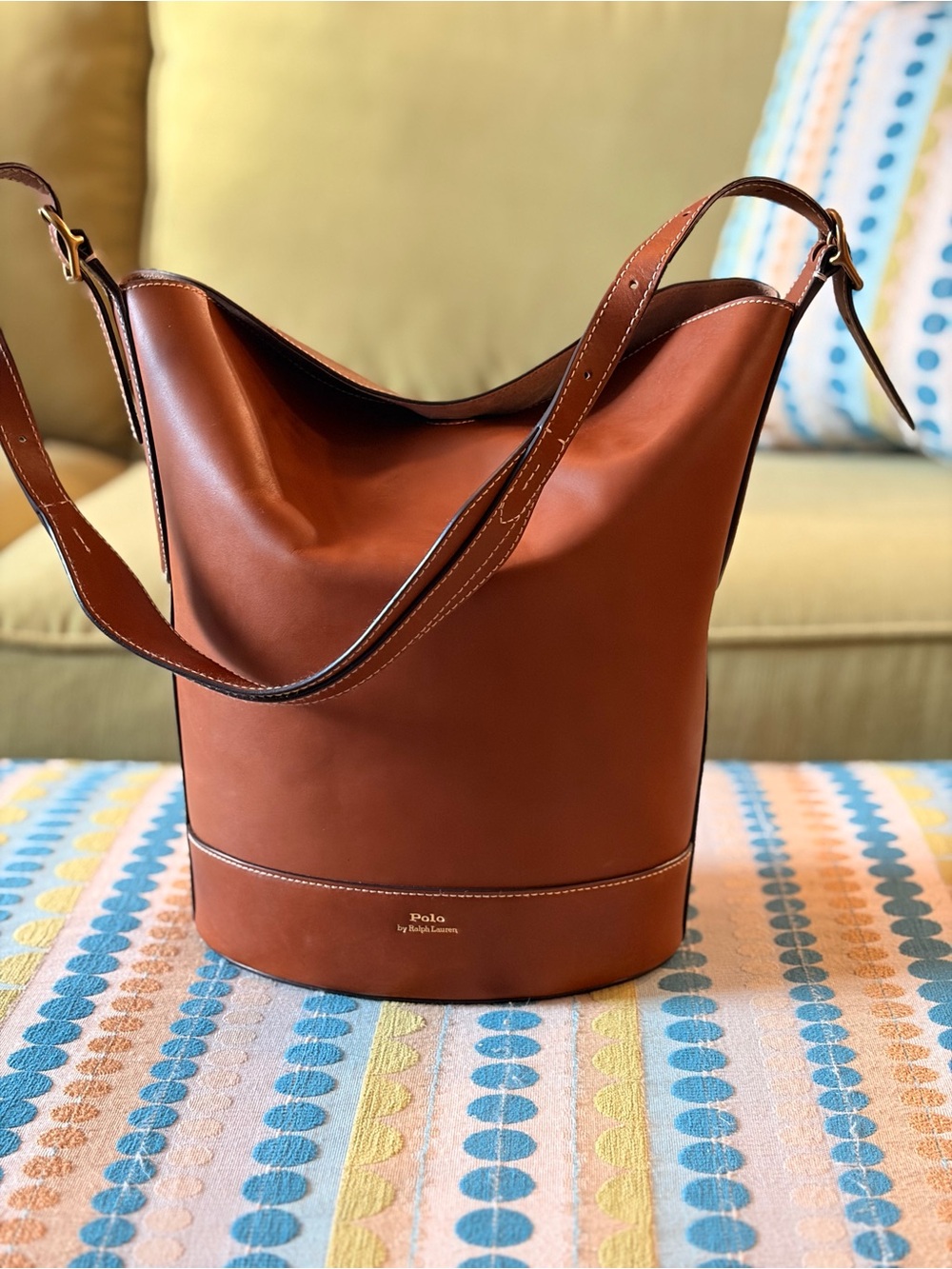 Ralph Lauren Bellport Leather Bucket Bag- cuoio